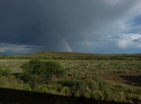 Een dubbele regenboog over de Karoo