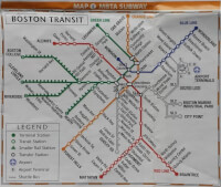 Schematische kaart van de stations van de T in Boston